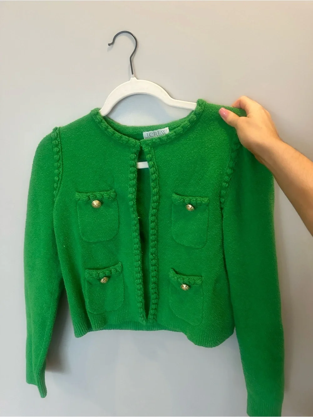 J. Crew Bright Green Knit Cardigan with Gold Buttons